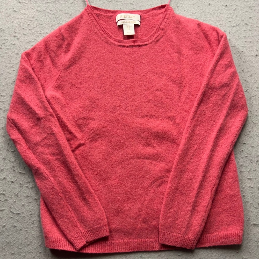 Ellen Tracy Cashmere Sweater Womens S Pink Crew Neck Long Sleeve Knit Top